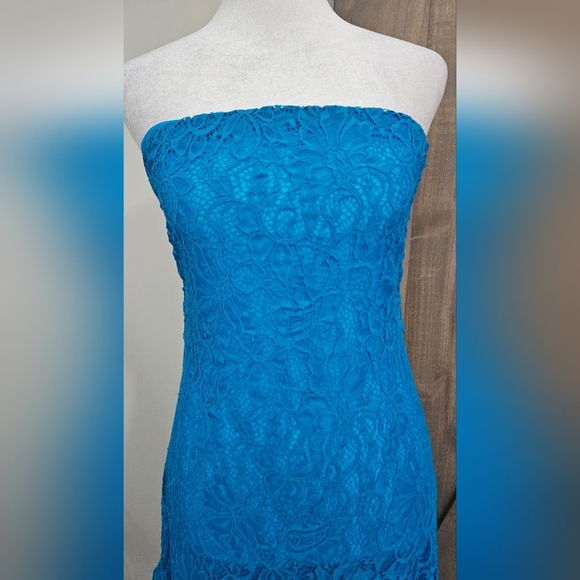 SILENCE+NOISE Stella Lace Strapless Dress In Blue. Size Large. NWT - Picture 4 of 14